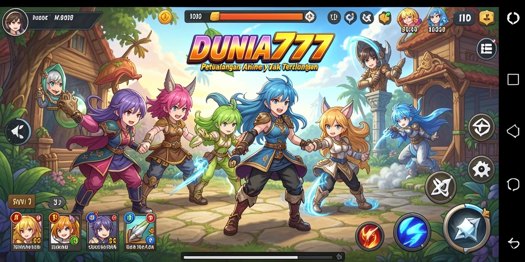 Screenshot gameplay DUNIA777 yang menunjukkan aksi seru karakter anime.