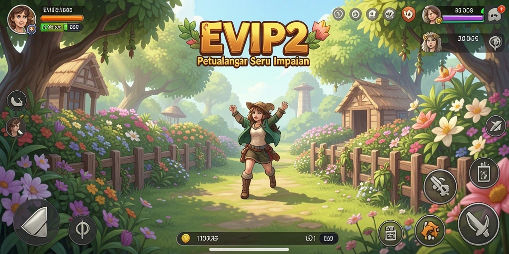 Tampilan gameplay seru dalam mengelola kebun di EVIP2.