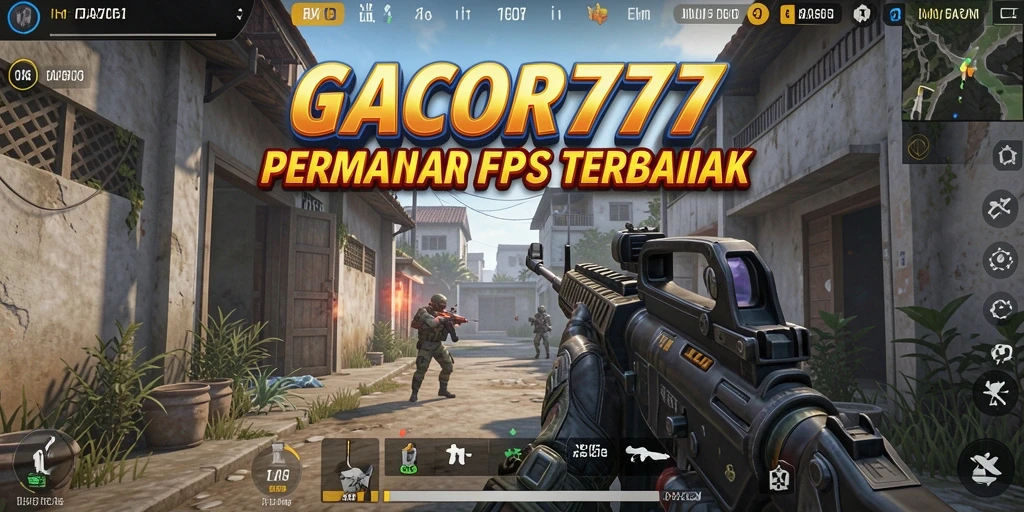 Screenshot utama GACOR777 menunjukkan aksi intens dalam permainan FPS.