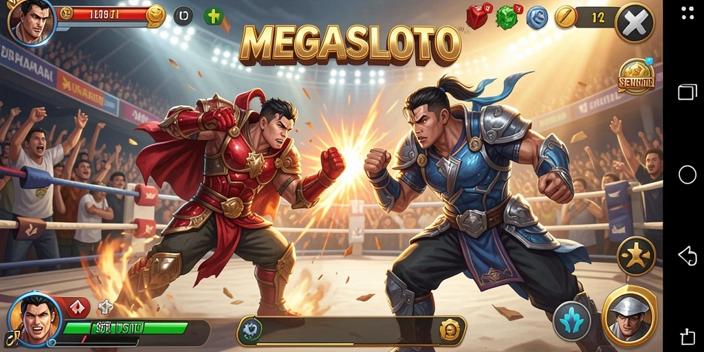 Tampilan aksi seru dalam gameplay Fighting MEGASLOTO.