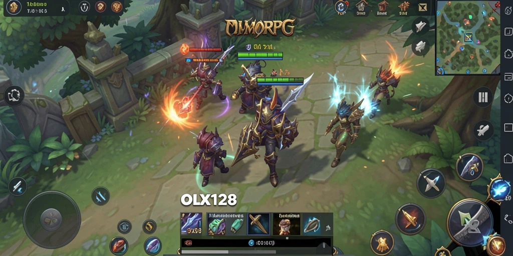 Tampilan screenshot OLX128 menampilkan pertarungan epik di dunia MMORPG.