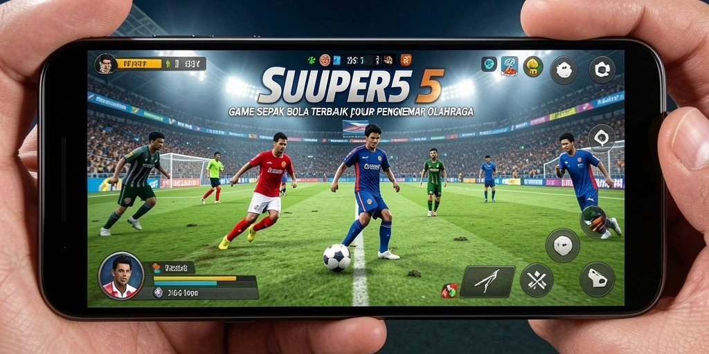 Gameplay <strong>SUPER5</strong> yang mendebarkan dengan aksi sepak bola seru.