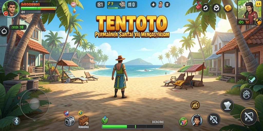 Screenshot gameplay TENTOTO yang penuh warna dan seru.